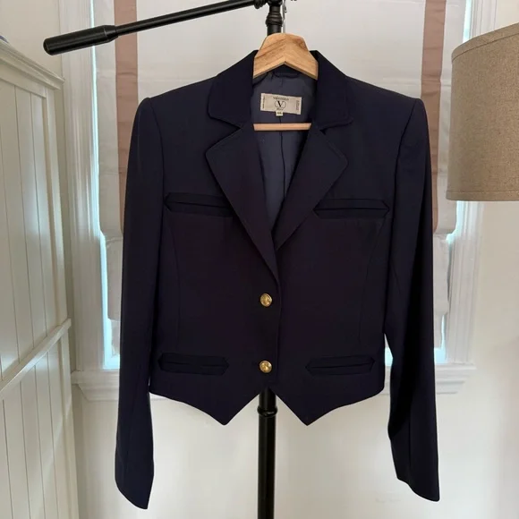 Vintage Valentino Miss V Navy Cropped Blazer with Gold Buttons - Picture 1 of 11